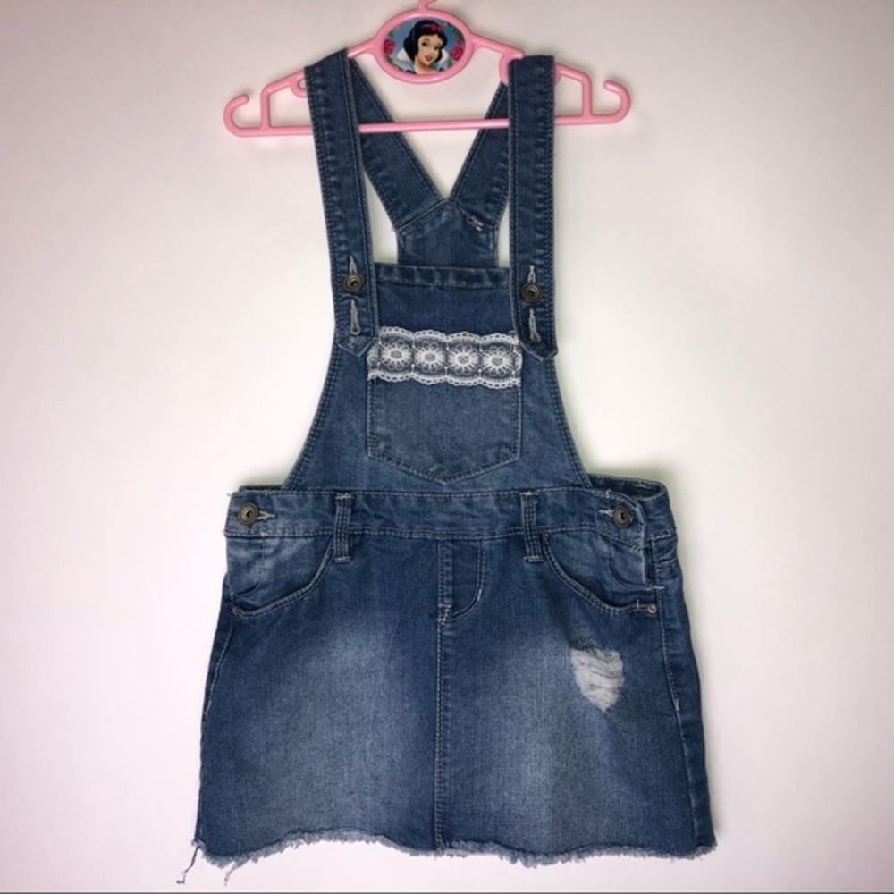 Falls Creek Girls Overall Blue Jean Distressed Skirt Girls Medium 7/8